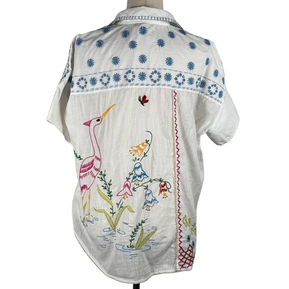 Pilcro Anthropologie Cotton Relaxed Fit Embroidered Blouse Size Medium - Picture 3 of 16
